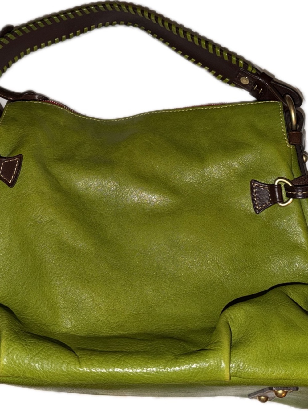 Dooney & Bourke Green Leather Shoulder Bag with Brown Trim - Picture 3 of 5